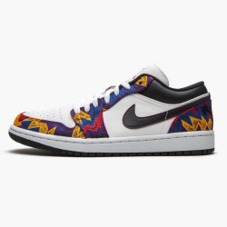 Women's/Men's Nike Jordan 1 Retro Low Nothing But Net White/Dark Obsidian/Team Red Jordan Shoes