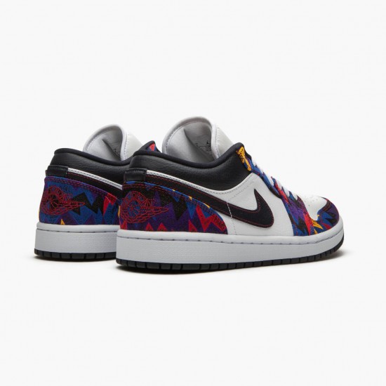 Womens/Mens Nike Jordan 1 Retro Low Nothing But Net White/Dark Obsidian/Team Red Jordan Shoes