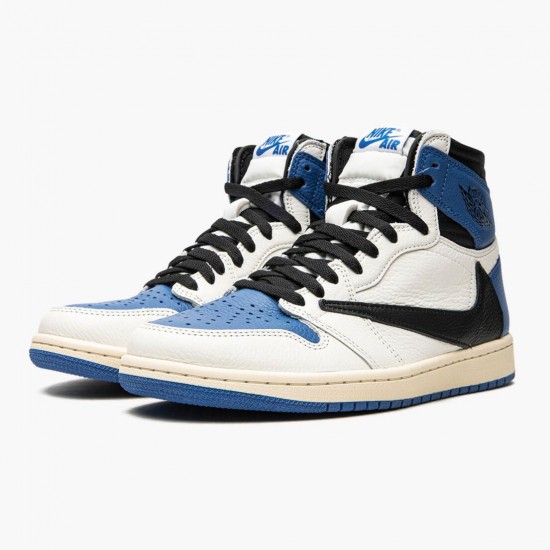 Womens/Mens Nike Jordan 1 High OG SP Fragment x Travis Scott Sail/Black-Military Blue-Shy Pink Jordan Shoes