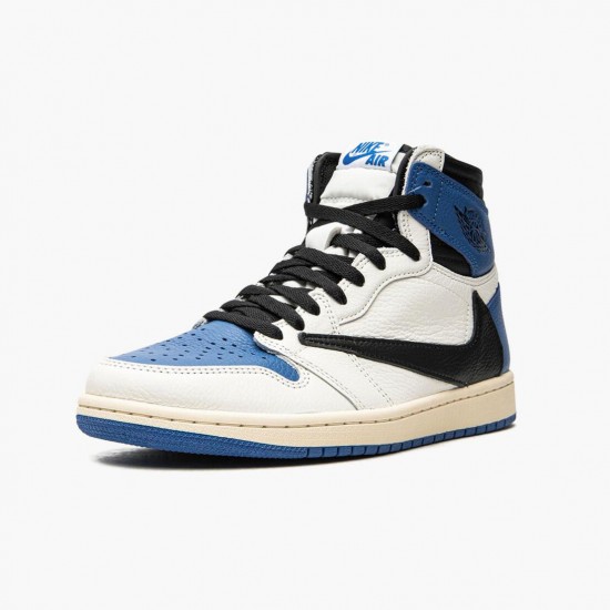 Womens/Mens Nike Jordan 1 High OG SP Fragment x Travis Scott Sail/Black-Military Blue-Shy Pink Jordan Shoes