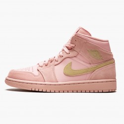 Women's/Men's Nike Jordan 1 Mid Coral Gold Coral StardustClub/Gold/Black Jordan Shoes