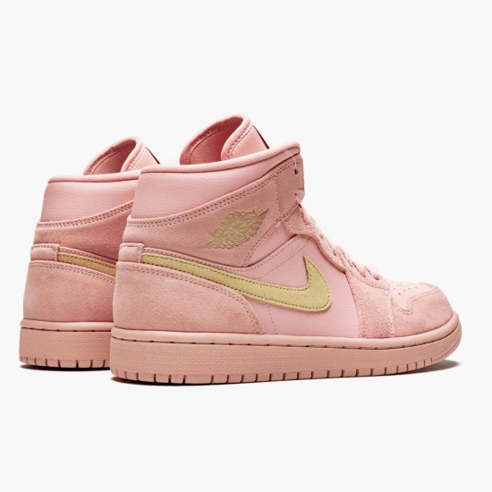 Womens/Mens Nike Jordan 1 Mid Coral Gold Coral StardustClub/Gold/Black Jordan Shoes