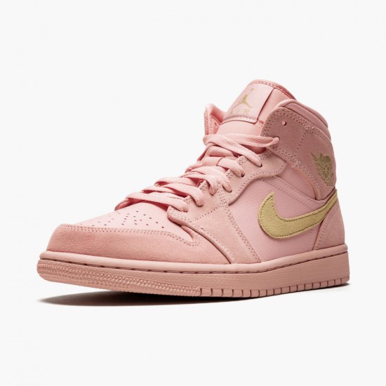 Womens/Mens Nike Jordan 1 Mid Coral Gold Coral StardustClub/Gold/Black Jordan Shoes