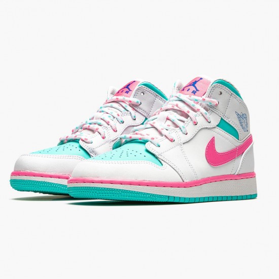 Womens Nike Jordan 1 Mid Digital Pink WhiteDigital Pink Aurora Gree Jordan Shoes