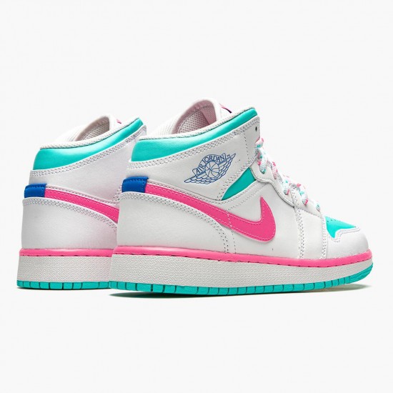 Womens Nike Jordan 1 Mid Digital Pink WhiteDigital Pink Aurora Gree Jordan Shoes
