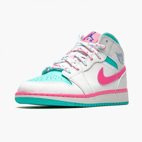 Womens Nike Jordan 1 Mid Digital Pink WhiteDigital Pink Aurora Gree Jordan Shoes