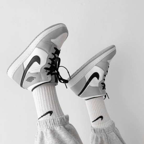 Womens/Mens Nike Jordan 1 Mid Light Smoke Grey Light Smoke Grey/Black/White Jordan Shoes