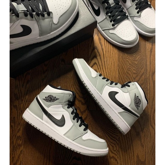 Womens/Mens Nike Jordan 1 Mid Light Smoke Grey Light Smoke Grey/Black/White Jordan Shoes