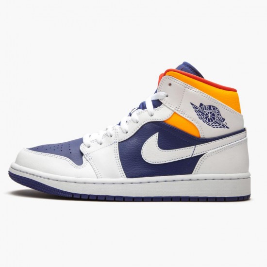 Womens/Mens Nike Jordan 1 Mid Royal Blue Laser Orange White/Deep Royal Blue/Track Red/Laser Orange Jordan Shoes