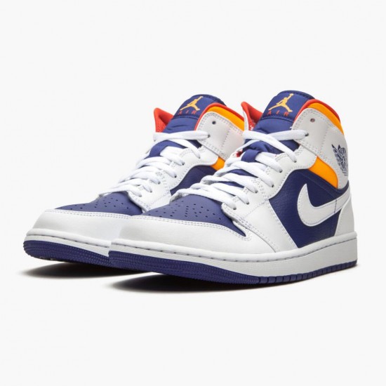 Womens/Mens Nike Jordan 1 Mid Royal Blue Laser Orange White/Deep Royal Blue/Track Red/Laser Orange Jordan Shoes