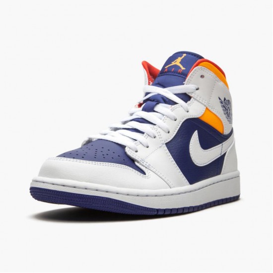 Womens/Mens Nike Jordan 1 Mid Royal Blue Laser Orange White/Deep Royal Blue/Track Red/Laser Orange Jordan Shoes