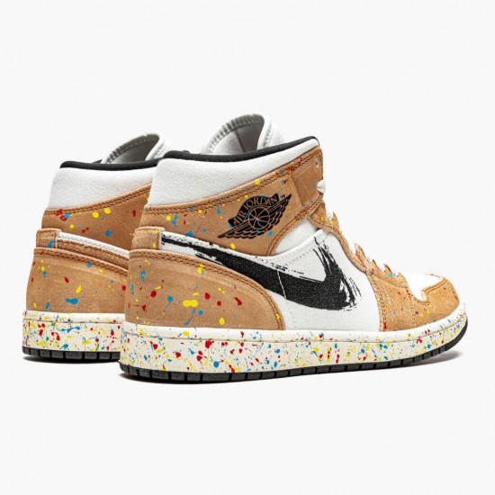 Womens/Mens Nike Jordan 1 Mid SE Brushstroke Sail/Black/Cider/Chile Red Jordan Shoes