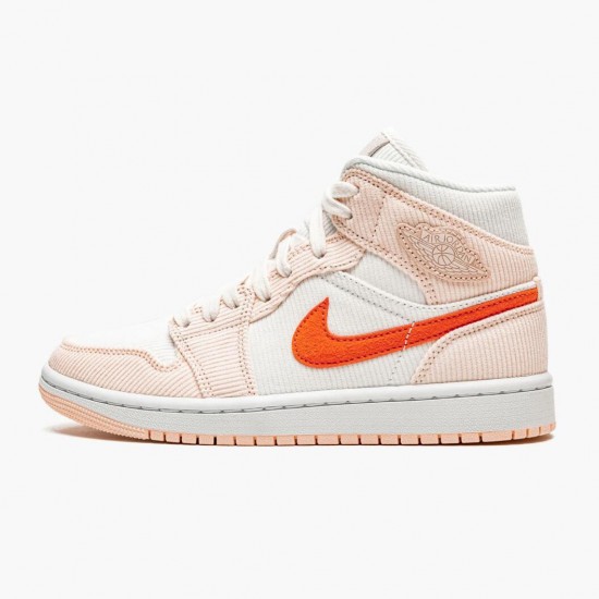 Womens/Mens Nike Jordan 1 Mid SE Corduroy Sail Sail/Orange Quartz/White/Orange Jordan Shoes