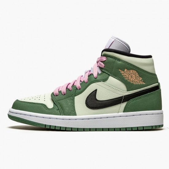 Womens Nike Jordan 1 Mid SE Dutch Green Dutch Green/Black/Barely Green/Arctic Pink Jordan Shoes