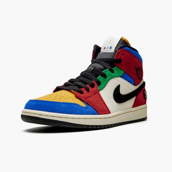 Womens/Mens Nike Jordan 1 Mid SE Fearless Blue the Great Muslin/Varsity Red-Royal-Taxi-Black Jordan Shoes