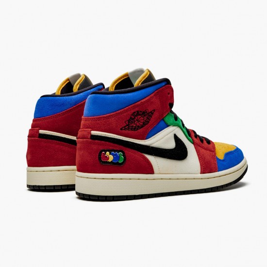 Womens/Mens Nike Jordan 1 Mid SE Fearless Blue the Great Muslin/Varsity Red-Royal-Taxi-Black Jordan Shoes