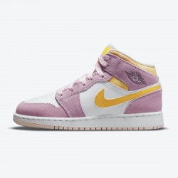 Women's Nike Jordan 1 Mid SE GS Arctic Pink Light Arctic Pink/University Gold/White Jordan Shoes