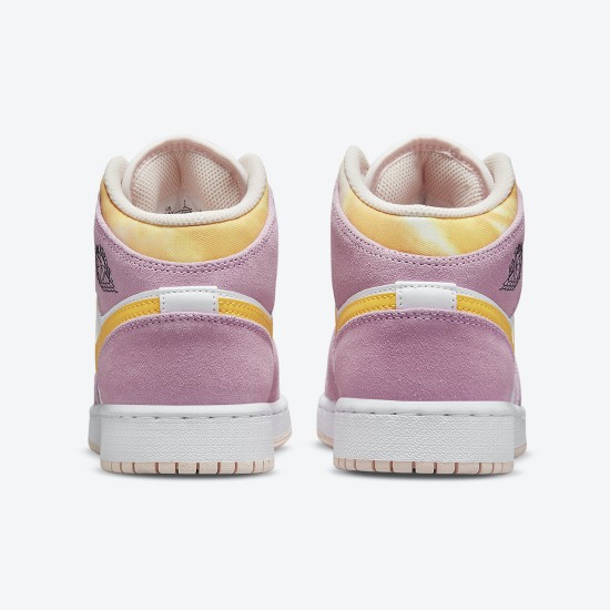 Womens Nike Jordan 1 Mid SE GS Arctic Pink Light Arctic Pink/University Gold/White Jordan Shoes