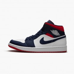 Men's Nike Jordan 1 Mid SE USA White/Midnight Navy/Varsity Red Jordan Shoes