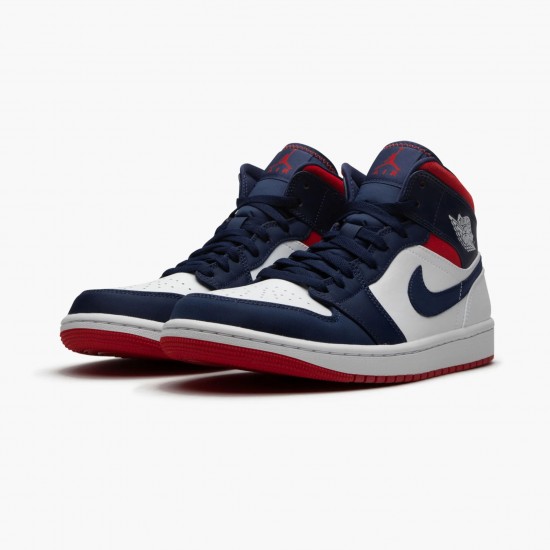 Mens Nike Jordan 1 Mid SE USA White/Midnight Navy/Varsity Red Jordan Shoes