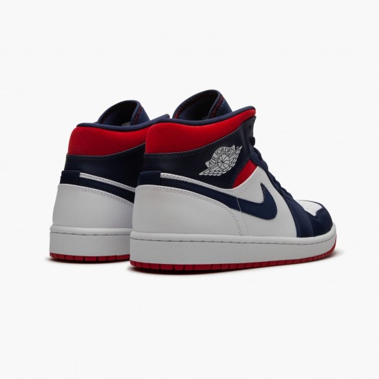 Mens Nike Jordan 1 Mid SE USA White/Midnight Navy/Varsity Red Jordan Shoes