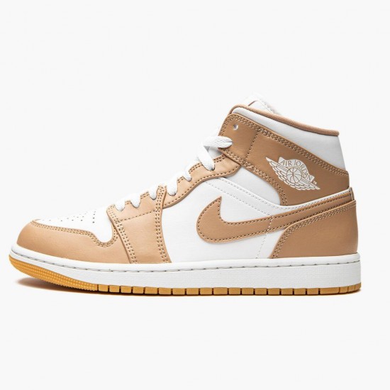 Womens/Mens Nike Jordan 1 Mid Tan Gum Tan/White/Gum Jordan Shoes