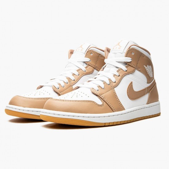 Womens/Mens Nike Jordan 1 Mid Tan Gum Tan/White/Gum Jordan Shoes