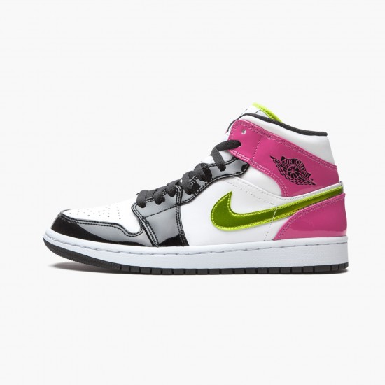 Mens Nike Jordan 1 Mid White Black Cyber Pink White/Black/Cyber Pink Jordan Shoes