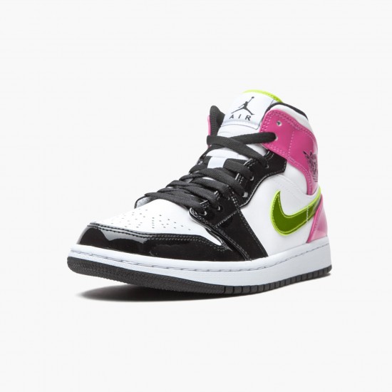 Mens Nike Jordan 1 Mid White Black Cyber Pink White/Black/Cyber Pink Jordan Shoes