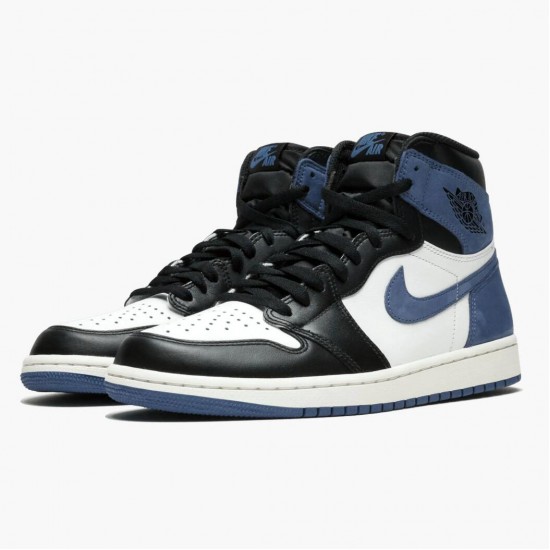 Womens/Mens Nike Jordan 1 Retro High Blue Moon Summit White/Blue Moon-Black Jordan Shoes