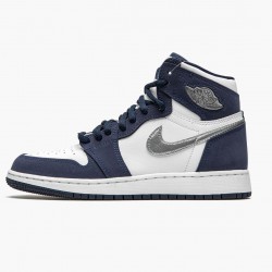 Women's/Men's Nike Jordan 1 Retro High COJP Midnight Navy White/Midnight Navy/Metallic S Jordan Shoes