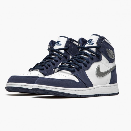 Womens/Mens Nike Jordan 1 Retro High COJP Midnight Navy White/Midnight Navy/Metallic S Jordan Shoes