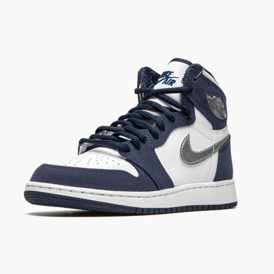 Womens/Mens Nike Jordan 1 Retro High COJP Midnight Navy White/Midnight Navy/Metallic S Jordan Shoes