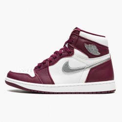 Women's/Men's Nike Jordan 1 Retro High OG Bordeaux Bordeaux/White/Metallic Silver Jordan Shoes