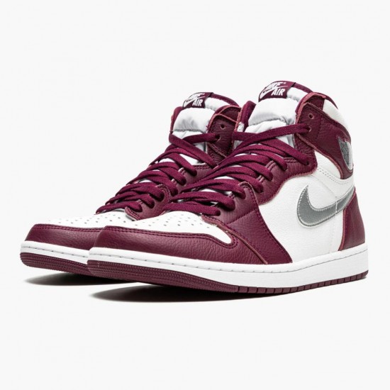 Womens/Mens Nike Jordan 1 Retro High OG Bordeaux Bordeaux/White/Metallic Silver Jordan Shoes