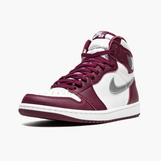 Womens/Mens Nike Jordan 1 Retro High OG Bordeaux Bordeaux/White/Metallic Silver Jordan Shoes