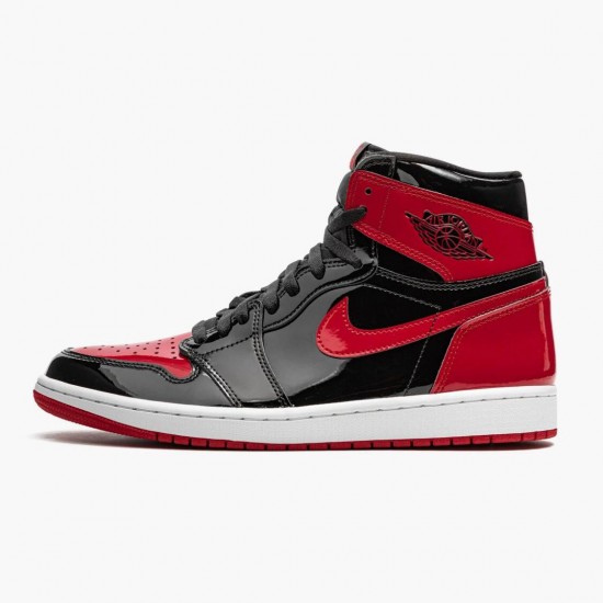 Mens Nike Jordan 1 Retro High OG Patent Bred Red Black/White/Varsity Red Jordan Shoes