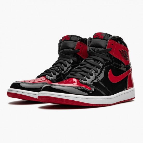 Mens Nike Jordan 1 Retro High OG Patent Bred Red Black/White/Varsity Red Jordan Shoes