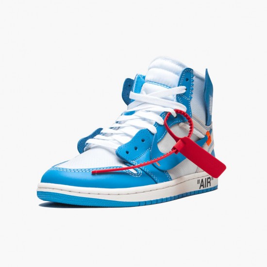 Womens/Mens Nike Jordan 1 Retro High Off-White University Blue White/Dark Powder Blue Cone Jordan Shoes