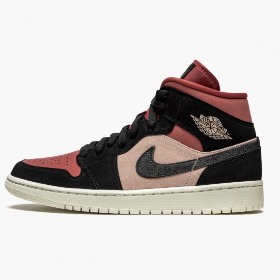 Womens Nike Jordan 1 Mid Canyon Rust Particle Beige/Black Jordan Shoes