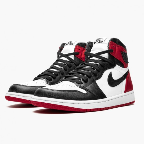 Womens/Mens Nike Jordan 1 High OG Satin Black Toe Black/Black White/Varsity Red Jordan Shoes