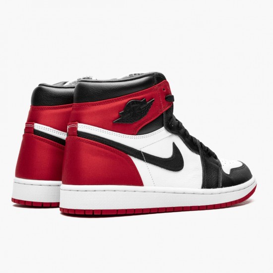 Womens/Mens Nike Jordan 1 High OG Satin Black Toe Black/Black White/Varsity Red Jordan Shoes