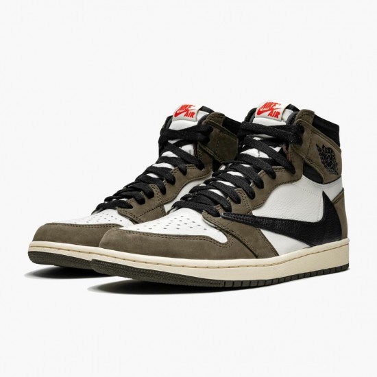 Womens/Mens Nike Jordan 1 High OG TS SP Travis Scott Sail/Dark Mocha/University Red Jordan Shoes