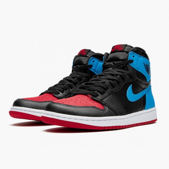 Mens Nike Jordan 1 High OG UNC To Chicago Black/Dark Powder Blue/Gym Red Jordan Shoes