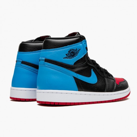 Mens Nike Jordan 1 High OG UNC To Chicago Black/Dark Powder Blue/Gym Red Jordan Shoes