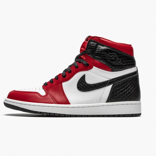 Womens/Mens Nike Jordan 1 High Retro Satin Snake Gym Red/Whte Black Jordan Shoes