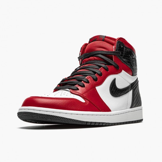 Womens/Mens Nike Jordan 1 High Retro Satin Snake Gym Red/Whte Black Jordan Shoes