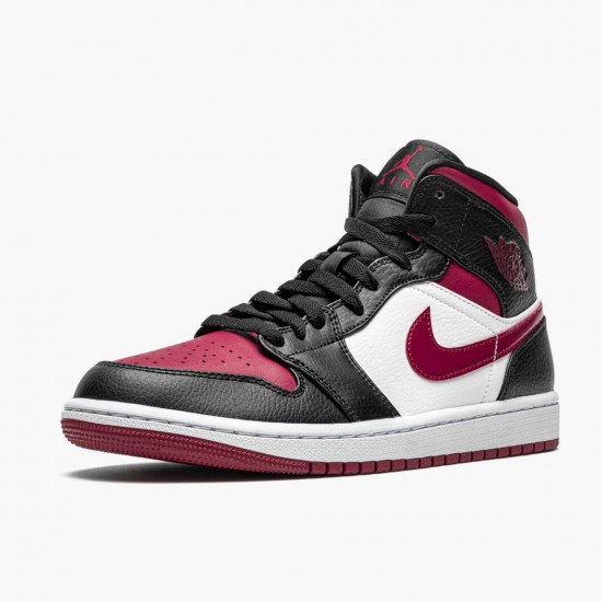 Mens Nike Jordan 1 Mid Bred Toe Black/Gym Red/White Jordan Shoes