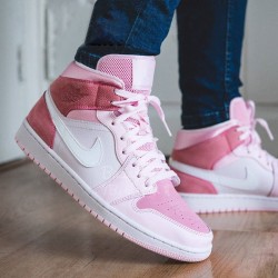 Women's Nike Jordan 1 Mid Digital Pink Digital Pink/White Pink/Foam Sail Jordan Shoes