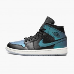 Women's/Men's Nike Jordan 1 Mid Iridescent Black Black/Pale Ivory/Multi Color Jordan Shoes